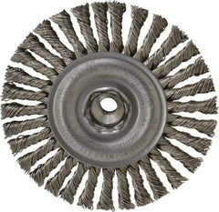 Weiler - 4" OD, 3/8-24 Arbor Hole, Knotted Stainless Steel Wheel Brush - 3/16" Face Width, 7/8" Trim Length, 0.02" Filament Diam, 20,000 RPM - Industrial Tool & Supply