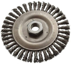 Weiler - 5" OD, 5/8-11 Arbor Hole, Knotted Steel Wheel Brush - 3/16" Face Width, 7/8" Trim Length, 0.02" Filament Diam, 12,500 RPM - Industrial Tool & Supply