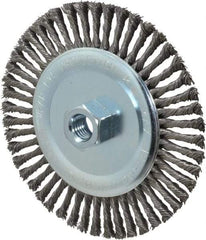 Weiler - 6" OD, 5/8-11 Arbor Hole, Knotted Steel Wheel Brush - 3/16" Face Width, 1-3/8" Trim Length, 0.02" Filament Diam, 12,500 RPM - Industrial Tool & Supply