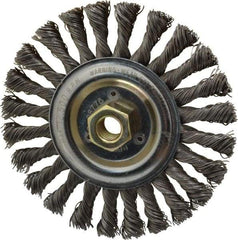 Weiler - 6" OD, 5/8-11 Arbor Hole, Knotted Steel Wheel Brush - 1/2" Face Width, 1-3/8" Trim Length, 0.023" Filament Diam, 12,500 RPM - Industrial Tool & Supply