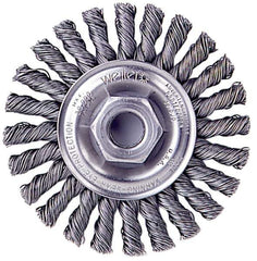 Weiler - 4" OD, 1/2-13 Arbor Hole, Knotted Stainless Steel Wheel Brush - 1/4" Face Width, 0.02" Filament Diam, 20,000 RPM - Industrial Tool & Supply