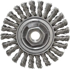 Weiler - 4" OD, 5/8-11 Arbor Hole, Knotted Steel Wheel Brush - 1/4" Face Width, 7/8" Trim Length, 0.02" Filament Diam, 20,000 RPM - Industrial Tool & Supply