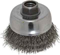 Weiler - 3" Diam, 5/8-11 Threaded Arbor, Steel Fill Cup Brush - 0.014 Wire Diam, 7/8" Trim Length, 14,000 Max RPM - Industrial Tool & Supply