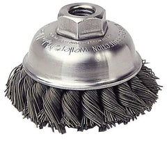 Weiler - 5" Diam, 5/8-11 Threaded Arbor, Steel Fill Cup Brush - 0.023 Wire Diam, 1-3/8" Trim Length, 7,000 Max RPM - Industrial Tool & Supply