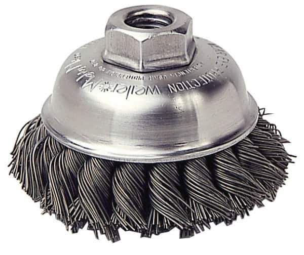 Weiler - 6" Diam, 5/8-11 Threaded Arbor, Steel Fill Cup Brush - 0.014 Wire Diam, 1-5/8" Trim Length, 6,000 Max RPM - Industrial Tool & Supply