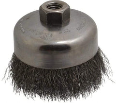Weiler - 4" Diam, 5/8-11 Threaded Arbor, Steel Fill Cup Brush - 0.0118 Wire Diam, 1-3/8" Trim Length, 9,000 Max RPM - Industrial Tool & Supply