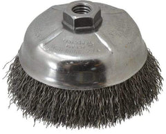 Weiler - 5" Diam, 5/8-11 Threaded Arbor, Steel Fill Cup Brush - 0.02 Wire Diam, 1-1/4" Trim Length, 8,000 Max RPM - Industrial Tool & Supply