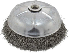 Weiler - 6" Diam, 5/8-11 Threaded Arbor, Steel Fill Cup Brush - 0.02 Wire Diam, 1-1/4" Trim Length, 6,600 Max RPM - Industrial Tool & Supply