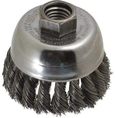 Weiler - 2-3/4" Diam, 5/8-11 Threaded Arbor, Steel Fill Cup Brush - 0.014 Wire Diam, 7/8" Trim Length, 14,000 Max RPM - Industrial Tool & Supply