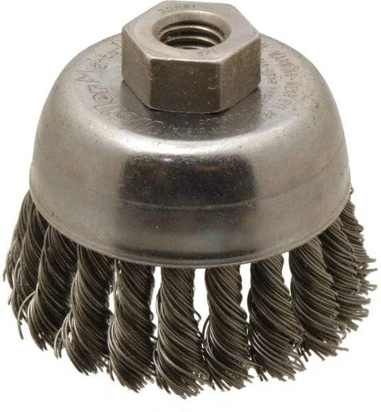 Weiler - 2-3/4" Diam, 1/2-13 Threaded Arbor, Steel Fill Cup Brush - 0.02 Wire Diam, 7/8" Trim Length, 14,000 Max RPM - Industrial Tool & Supply