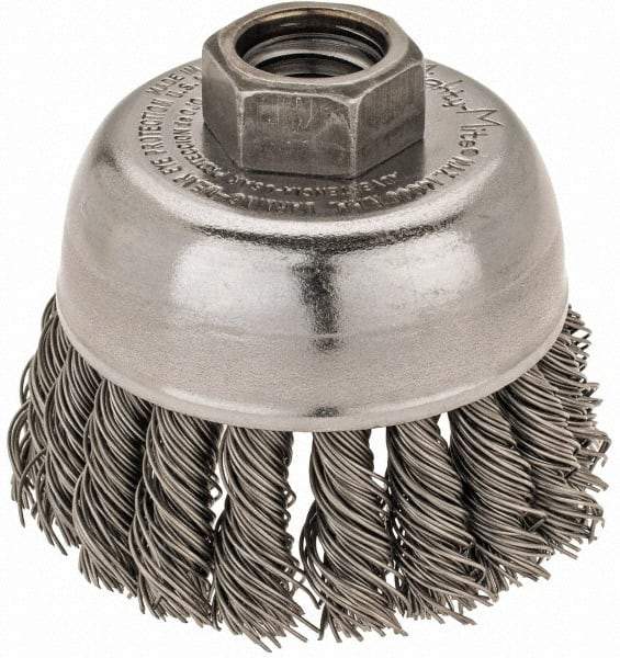 Weiler - 2-3/4" Diam, 5/8-11 Threaded Arbor, Steel Fill Cup Brush - 0.02 Wire Diam, 7/8" Trim Length, 14,000 Max RPM - Industrial Tool & Supply