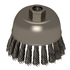 Weiler - 2-3/4" Diam, 5/8-11 Threaded Arbor, Stainless Steel Fill Cup Brush - 0.02 Wire Diam, 7/8" Trim Length, 14,000 Max RPM - Industrial Tool & Supply
