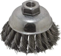 Weiler - 3-1/2" Diam, 5/8-11 Threaded Arbor, Steel Fill Cup Brush - 0.014 Wire Diam, 1-1/4" Trim Length, 9,000 Max RPM - Industrial Tool & Supply