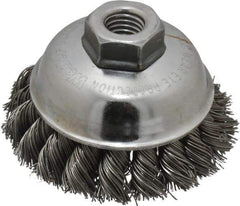 Weiler - 3-1/2" Diam, 5/8-11 Threaded Arbor, Steel Fill Cup Brush - 0.023 Wire Diam, 7/8" Trim Length, 13,000 Max RPM - Industrial Tool & Supply