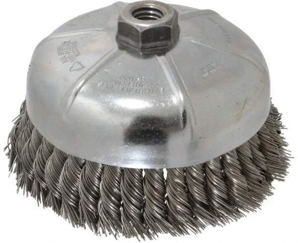Weiler - 6" Diam, 5/8-11 Threaded Arbor, Steel Fill Cup Brush - 0.023 Wire Diam, 1-3/8" Trim Length, 6,600 Max RPM - Industrial Tool & Supply