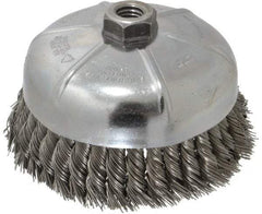 Weiler - 6" Diam, 5/8-11 Threaded Arbor, Steel Fill Cup Brush - 0.023 Wire Diam, 1-3/8" Trim Length, 6,600 Max RPM - Industrial Tool & Supply