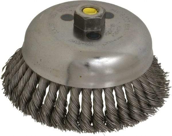 Weiler - 6" Diam, 5/8-11 Threaded Arbor, Steel Fill Cup Brush - 0.023 Wire Diam, 1-5/8" Trim Length, 6,000 Max RPM - Industrial Tool & Supply