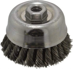 Weiler - 4" Diam, 5/8-11 Threaded Arbor, Steel Fill Cup Brush - 0.02 Wire Diam, 1-3/8" Trim Length, 9,000 Max RPM - Industrial Tool & Supply