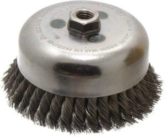 Weiler - 6" Diam, 5/8-11 Threaded Arbor, Steel Fill Cup Brush - 0.023 Wire Diam, 1-3/8" Trim Length, 6,600 Max RPM - Industrial Tool & Supply