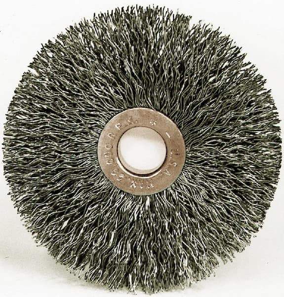 Weiler - 12" OD, 1-1/4" Arbor Hole, Knotted Steel Wheel Brush - 7/16" Face Width, 2-3/4" Trim Length, 0.023" Filament Diam, 3,600 RPM - Industrial Tool & Supply