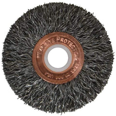 Weiler - 2" OD, 1/2" Arbor Hole, Crimped Steel Wheel Brush - 3/8" Face Width, 1/2" Trim Length, 0.0118" Filament Diam, 20,000 RPM - Industrial Tool & Supply