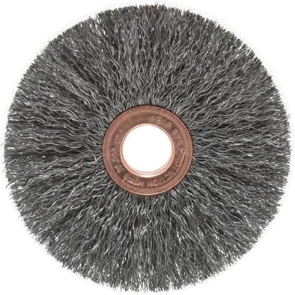 Weiler - 3" OD, 1/2" Arbor Hole, Crimped Steel Wheel Brush - 5/8" Face Width, 1" Trim Length, 0.008" Filament Diam, 20,000 RPM - Industrial Tool & Supply