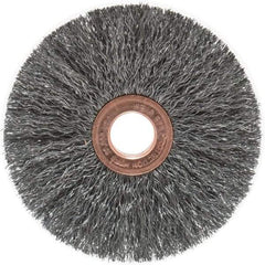 Weiler - 3" OD, 1/2" Arbor Hole, Crimped Steel Wheel Brush - 5/8" Face Width, 1" Trim Length, 0.008" Filament Diam, 20,000 RPM - Industrial Tool & Supply