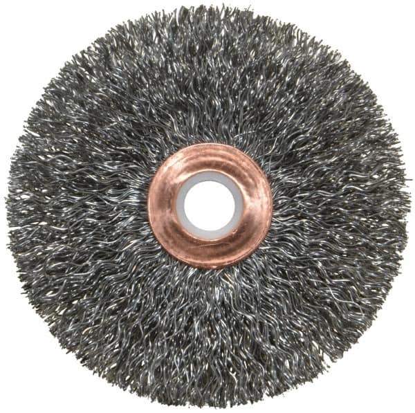 Weiler - 3" OD, 1/2" Arbor Hole, Crimped Steel Wheel Brush - 5/8" Face Width, 1" Trim Length, 0.0118" Filament Diam, 20,000 RPM - Industrial Tool & Supply