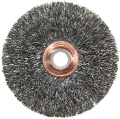 Weiler - 3" OD, 1/2" Arbor Hole, Crimped Steel Wheel Brush - 5/8" Face Width, 1" Trim Length, 0.0118" Filament Diam, 20,000 RPM - Industrial Tool & Supply