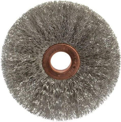 Weiler - 3" OD, 1/2" Arbor Hole, Crimped Stainless Steel Wheel Brush - 5/8" Face Width, 1" Trim Length, 0.006" Filament Diam, 20,000 RPM - Industrial Tool & Supply