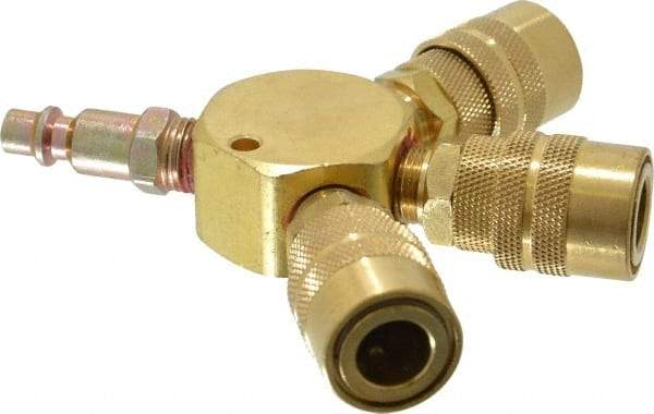 Value Collection - 1/4" Inlet, 1/4" Outlet Manifold - 4-1/2" Long x 0.88" Wide x 4-5/8" High, 1 Inlet Port, 3 Outlet Ports - Industrial Tool & Supply