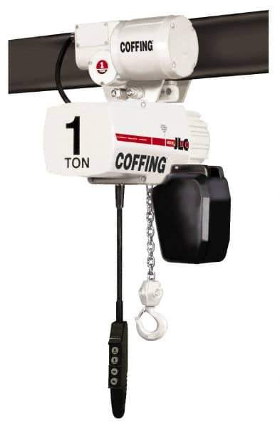 Coffing - 1/4 Ton Capacity, 16 FPM Lift Speed, 115/230 Volt, Hoist with Motorized Trolley - 0.5 Output hp, 20' Max Lift, 17-15/16" Min Headroom, 1 Chain - Industrial Tool & Supply