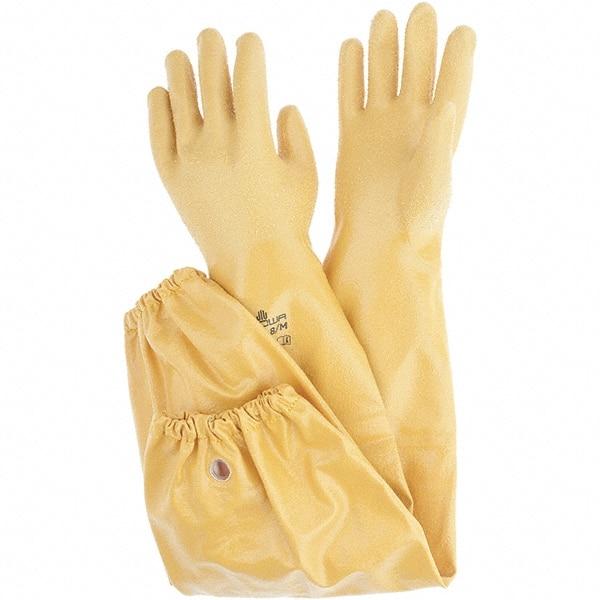 SHOWA - 12 mil Thick, Chemical Resistant Gloves - 26" GOLD MED 1/PR CHEM RESISTANT NITRL GLV - Industrial Tool & Supply