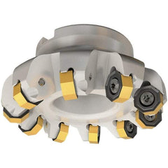 Iscar - 4.49" Cut Diam, 1-1/2" Arbor Hole, 0.138" Max Depth of Cut, 45° Indexable Chamfer & Angle Face Mill - 12 Inserts, ON.. 05..\xB6OXMT 0507\xB6RXMT 1607\xB6S845 SN.U 13 Insert, Right Hand Cut, 12 Flutes, Through Coolant, Series Helido - Industrial Tool & Supply