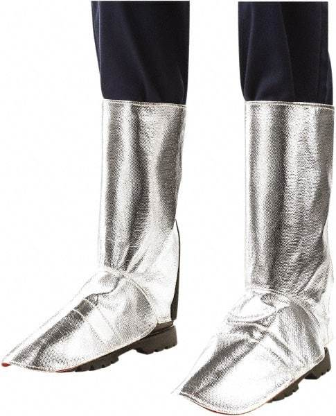 Steiner - Men's 9 Aluminized Spats - 15" High, Plain Toe, Aluminized Kevlar Upper, Silver - Industrial Tool & Supply