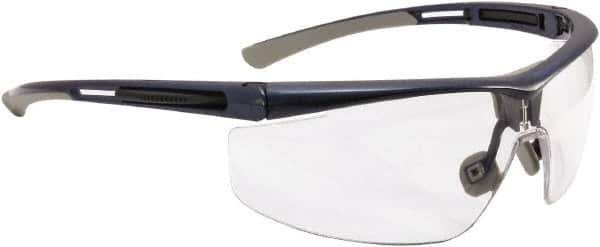 North - Clear Lenses, Framed Safety Glasses - Anti-Fog, Blue/Gray Frame, Adjustable Temples, Size Universal, Wrap Around - Industrial Tool & Supply