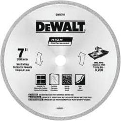 DeWALT - 7" Diam, 5/8 & 7/8" Arbor Hole Diam, Wet & Dry Cut Saw Blade - Diamond-Tipped, Straight Action, Standard Round Arbor - Industrial Tool & Supply