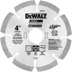 DeWALT - 4" Diam, 5/8 & 7/8" Arbor Hole Diam, 8 Tooth Wet & Dry Cut Saw Blade - Diamond-Tipped, Straight Action, Standard Round Arbor - Industrial Tool & Supply