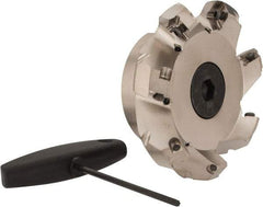 Seco - 4" Cut Diam, 1-1/2" Arbor Hole, 0.295" Max Depth of Cut, 45° Indexable Chamfer & Angle Face Mill - 7 Inserts, SE.X 1505 Insert, Right Hand Cut, 7 Flutes, Through Coolant, Series QuattroMill 15 - Industrial Tool & Supply