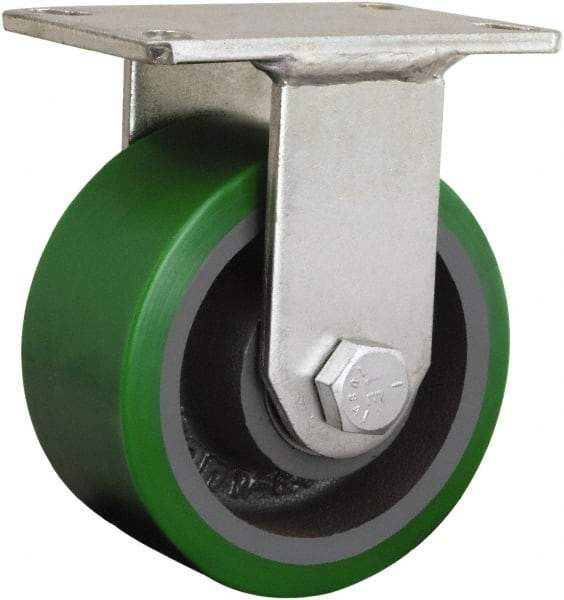 Hamilton - 8" Diam x 2-3/4" Wide, Iron Rigid Caster - 2,500 Lb Capacity, Top Plate Mount, 5-1/4" x 7-1/4" Plate, Straight Roller Bearing - Industrial Tool & Supply