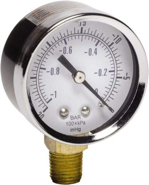 Gast - 1/4 NPT Air Compressor Vacuum Gauge - 2" Diam, Use with Gast 0211/0523 Rotary Vane Units - Industrial Tool & Supply