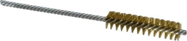 Made in USA - 3/8" Diam Helical Brass Tube Brush - Double Spiral, 0.005" Filament Diam, 1-1/2" Brush Length, 4" OAL, 1/8" Diam Galvanized Steel Shank - Industrial Tool & Supply