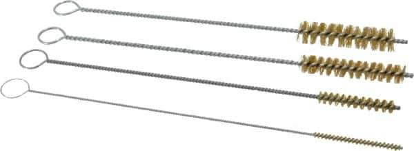 PRO-SOURCE - 4 Piece Brass Hand Tube Brush Set - 1-1/2" Brush Length, 8" OAL, 0.016" Shank Diam, Includes Brush Diams 1/8", 1/4", 3/8" & 1/2" - Industrial Tool & Supply