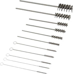 PRO-SOURCE - 11 Piece Stainless Steel Hand Tube Brush Set - 3/4" to 1-1/2" Brush Length, 4" OAL, 0.034" Shank Diam, Includes Brush Diams 1/4", 5/16", 3/8", 1/2" & 3/4" - Industrial Tool & Supply