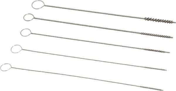 PRO-SOURCE - 5 Piece Stainless Steel Hand Tube Brush Set - 1/2" to 3/4" Brush Length, 4" OAL, 0.022" Shank Diam - Industrial Tool & Supply