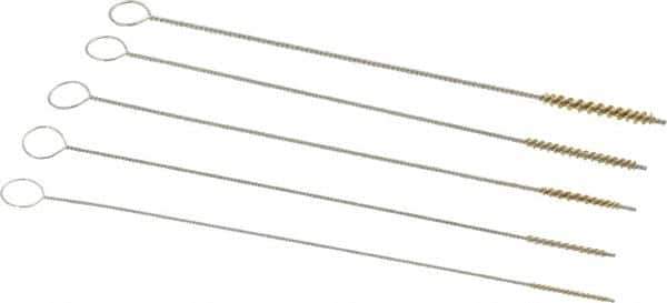 PRO-SOURCE - 5 Piece Brass Hand Tube Brush Set - 1/2" to 3/4" Brush Length, 4" OAL, 0.022" Shank Diam - Industrial Tool & Supply