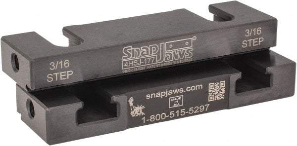 Snap Jaws - 4" Wide x 1.155" High x 0.55" Thick, Step Vise Jaw - Hard, Steel, Fixed Jaw, Compatible with 4" Vises - Industrial Tool & Supply