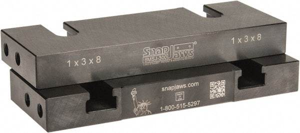 Snap Jaws - 8" Wide x 3" High x 1" Thick, Flat/No Step Vise Jaw - Soft, Steel, Fixed Jaw, Compatible with 8" Vises - Industrial Tool & Supply