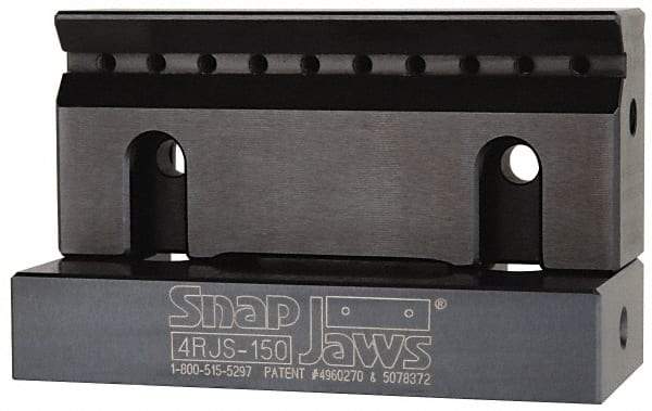 Snap Jaws - 4" Wide x 1-3/4" High x 1" Thick, V-Groove Vise Jaw - Steel, Fixed Jaw, Compatible with 4" Vises - Industrial Tool & Supply