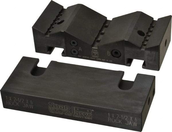 Snap Jaws - 6" Wide x 2-1/2" High x 1-1/2" Thick, V-Groove Vise Jaw - Steel, Fixed Jaw, Compatible with 6" Vises - Industrial Tool & Supply